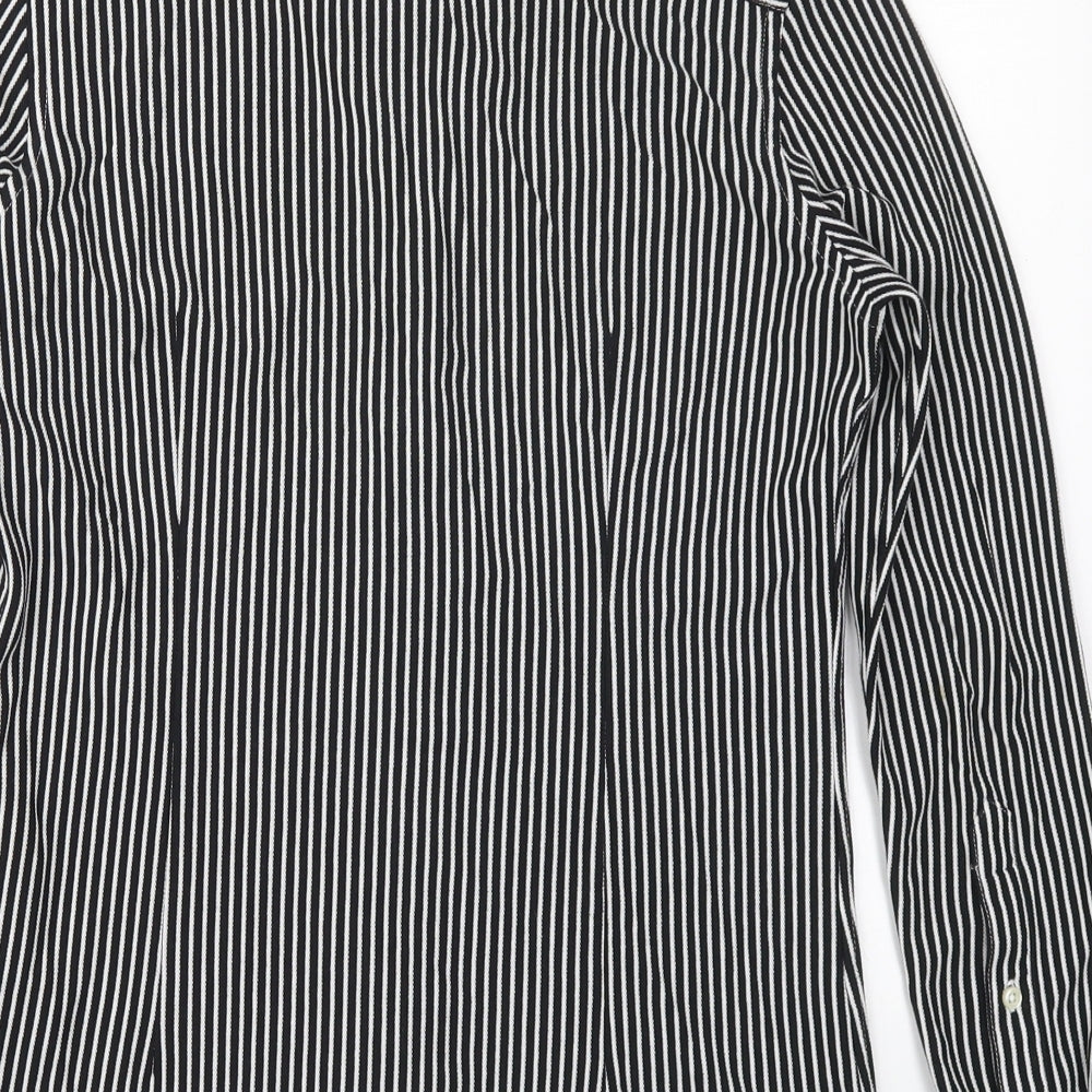 Ralph Lauren Mens Black Striped Cotton  Button-Up Size M Collared Button