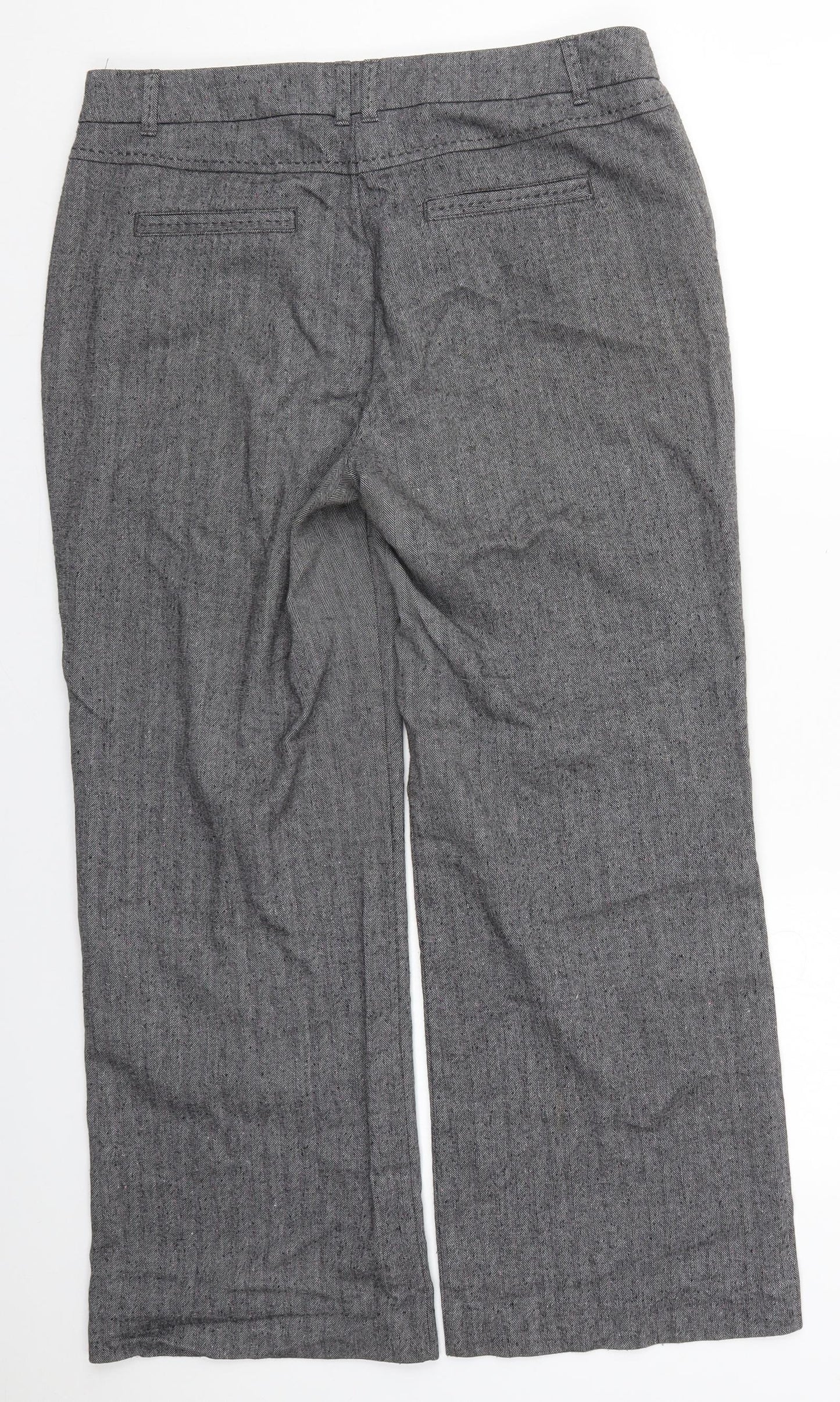 Per Una Womens Grey Herringbone Polyester Trousers  Size 14 L27 in Regular Button