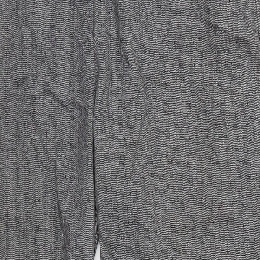 Per Una Womens Grey Herringbone Polyester Trousers  Size 14 L27 in Regular Button