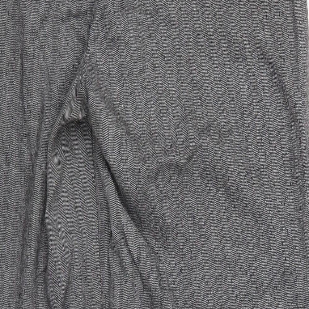 Per Una Womens Grey Herringbone Polyester Trousers  Size 14 L27 in Regular Button