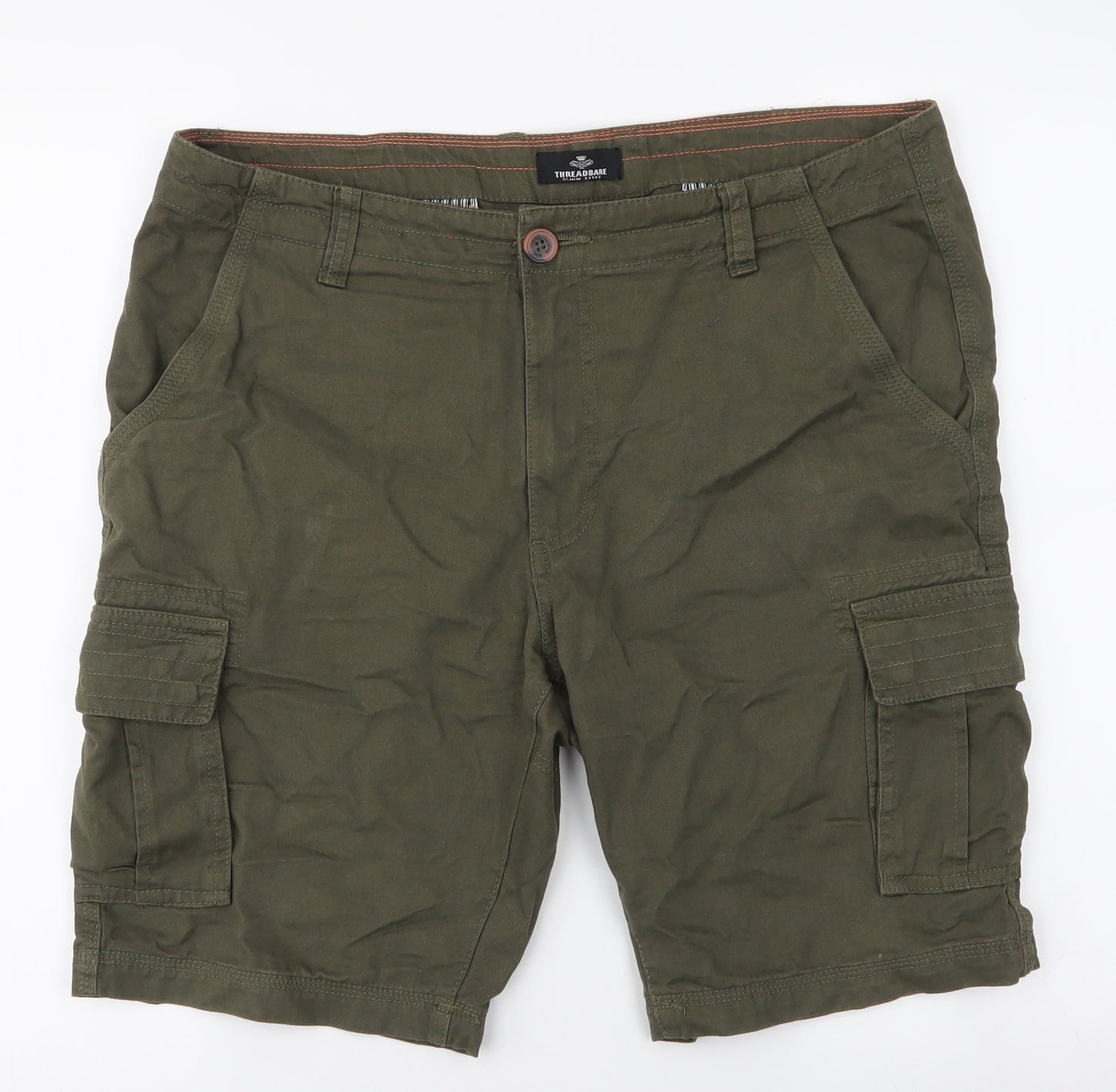 Threadbare Mens Green  Cotton Cargo Shorts Size 34 L10 in Regular Zip