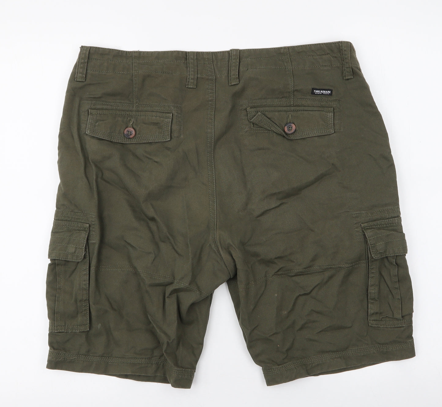 Threadbare Mens Green  Cotton Cargo Shorts Size 34 L10 in Regular Zip