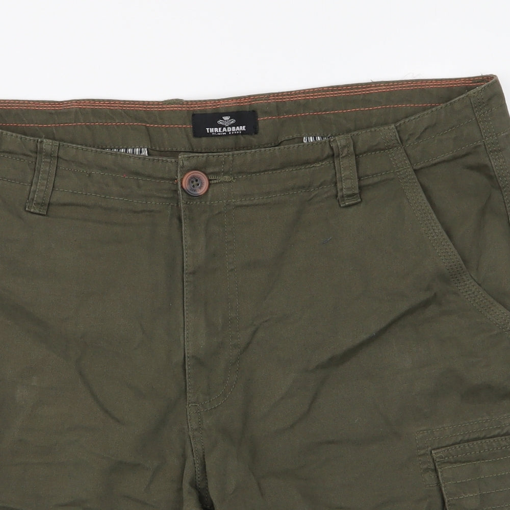 Threadbare Mens Green  Cotton Cargo Shorts Size 34 L10 in Regular Zip