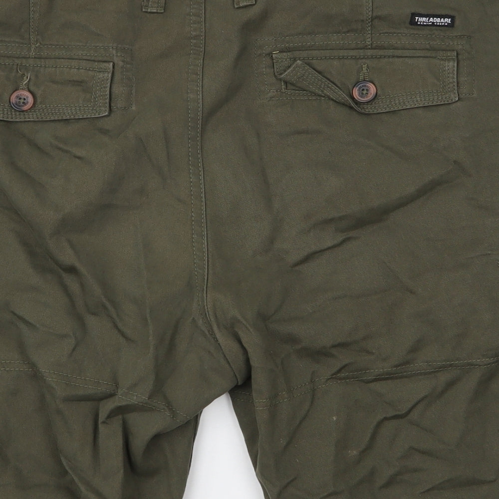 Threadbare Mens Green  Cotton Cargo Shorts Size 34 L10 in Regular Zip