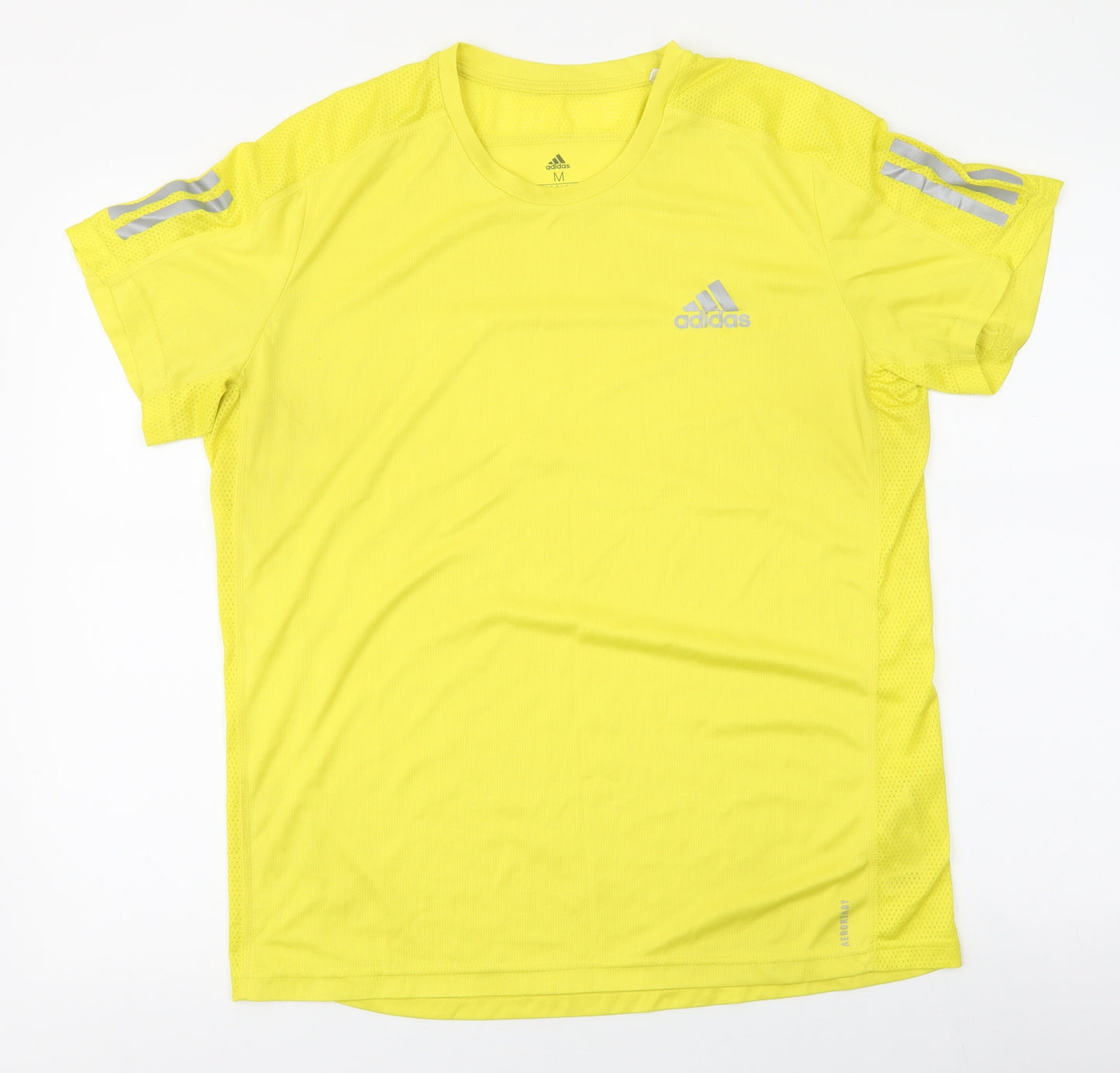 adidas Mens Yellow Striped 100% Polyester Pullover T-Shirt Size M Round Neck Pullover