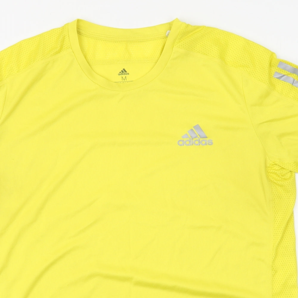 adidas Mens Yellow Striped 100% Polyester Pullover T-Shirt Size M Round Neck Pullover