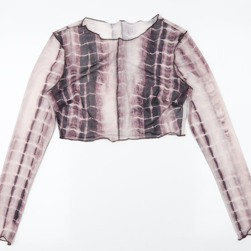 SheIn Womens Brown  Polyester Cropped T-Shirt Size S Round Neck - Tie Dye