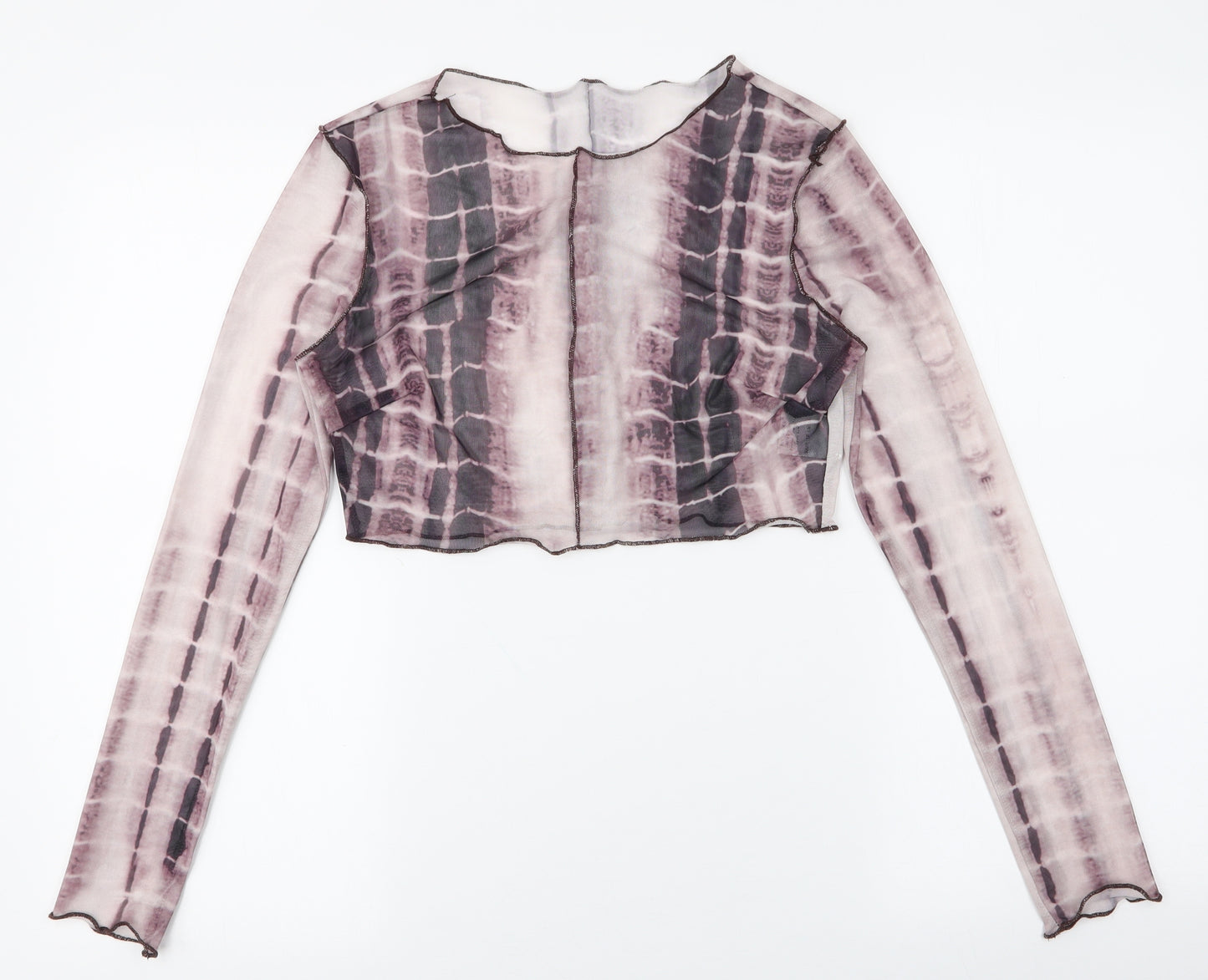 SheIn Womens Brown  Polyester Cropped T-Shirt Size S Round Neck - Tie Dye