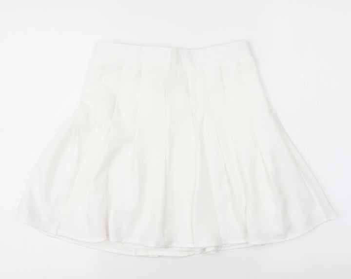 ROMWE Womens White  Polyester Skater Skirt Size S   Zip