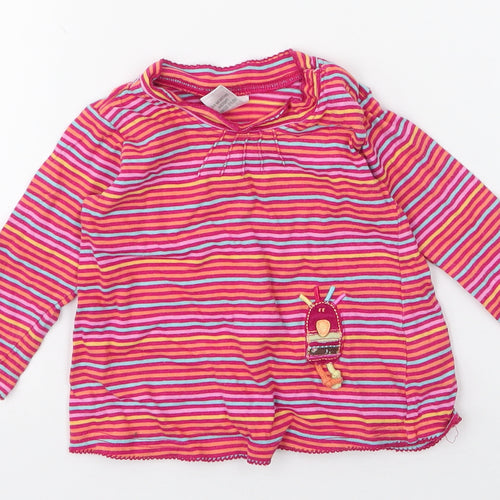NEXT Girls Multicoloured Striped 100% Cotton Jersey T-Shirt Size 6-9 Months Round Neck Snap