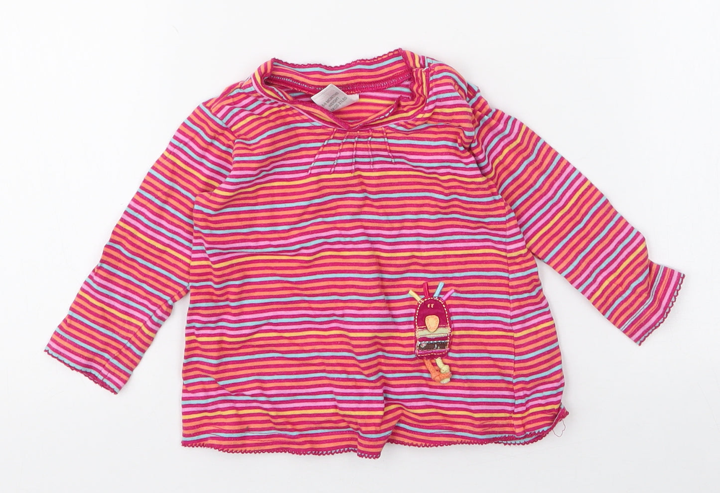 NEXT Girls Multicoloured Striped 100% Cotton Jersey T-Shirt Size 6-9 Months Round Neck Snap