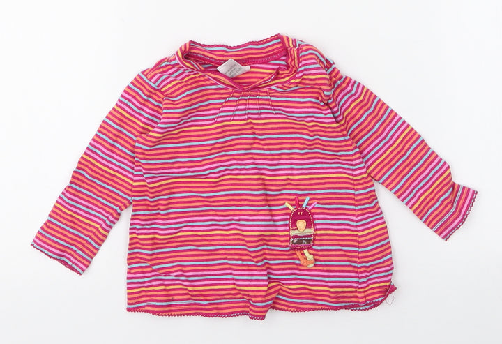 NEXT Girls Multicoloured Striped 100% Cotton Jersey T-Shirt Size 6-9 Months Round Neck Snap