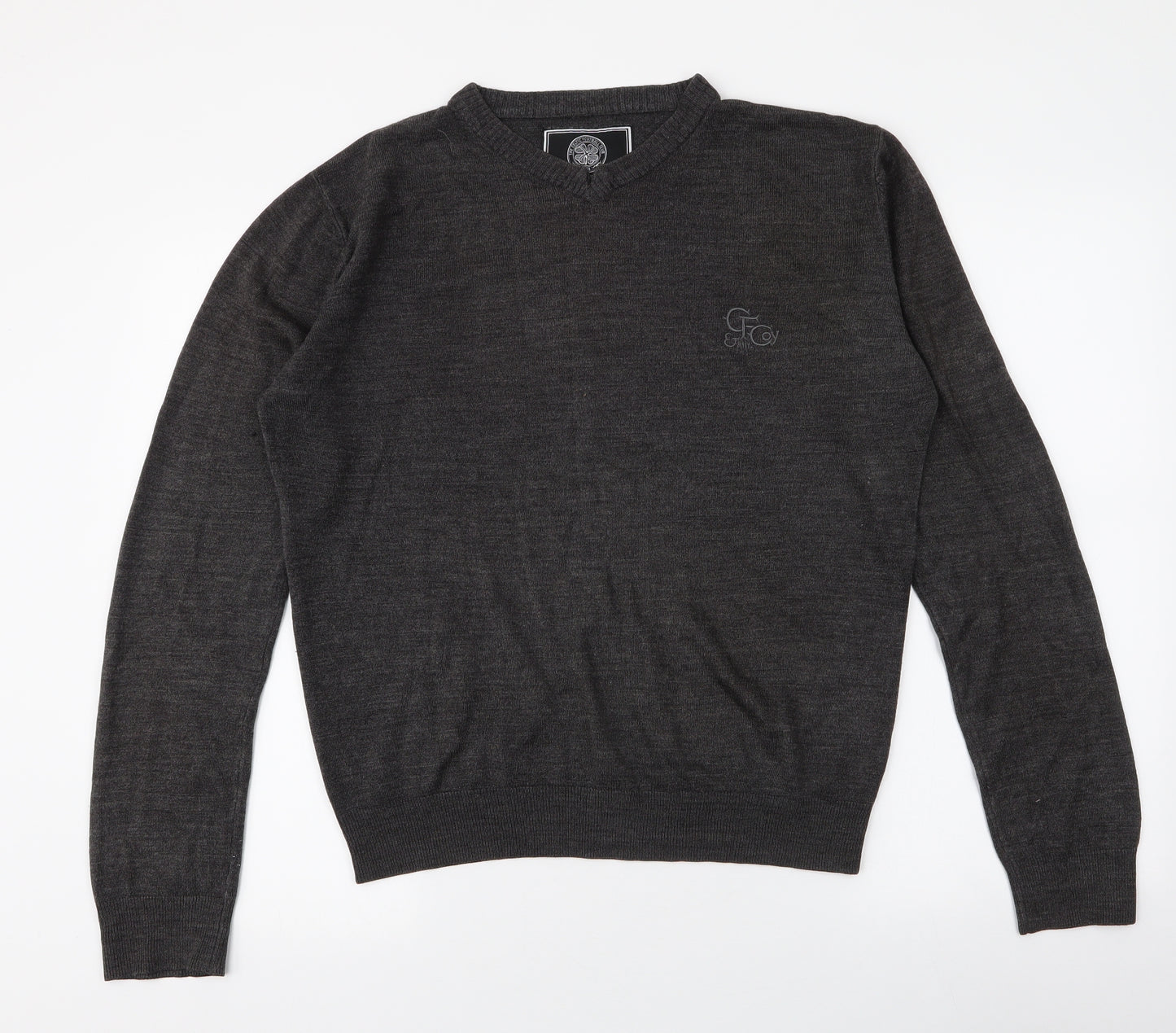 Celtic Football Club Mens Grey Round Neck  Acrylic Pullover Jumper Size L