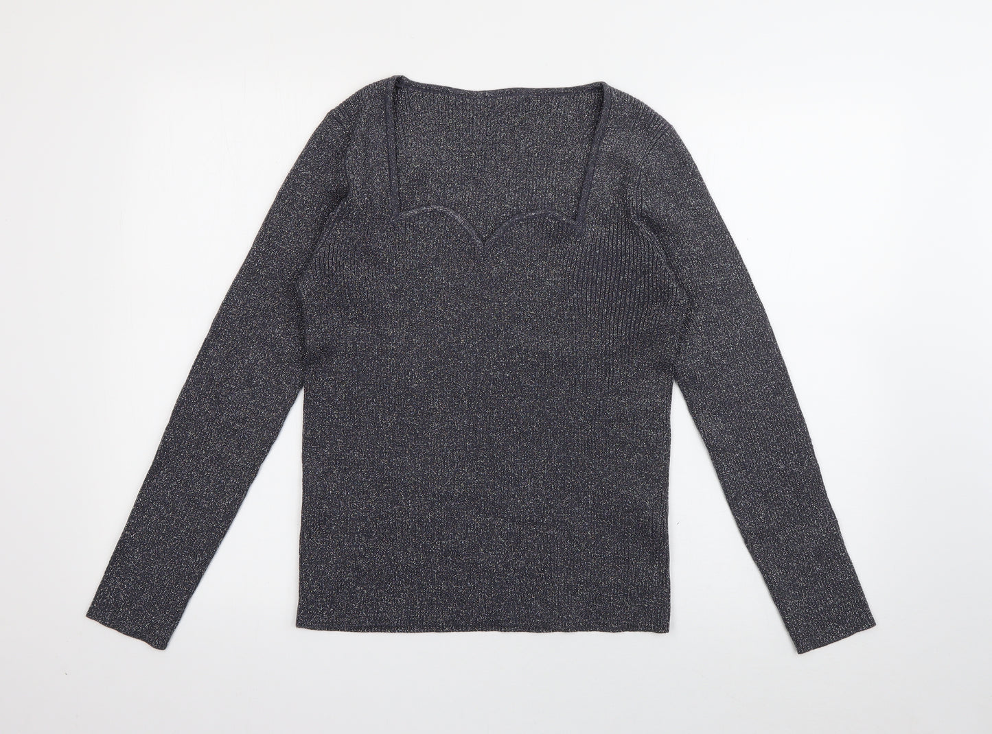 TU Womens Grey Square Neck  Polyester Pullover Jumper Size 16