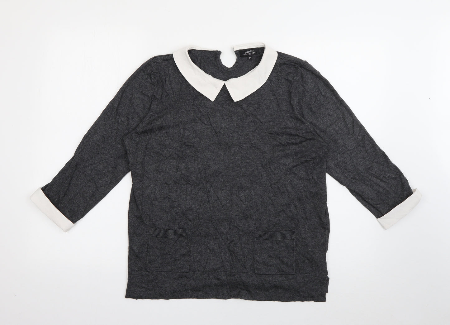 Papaya Womens Grey Round Neck  Viscose Pullover Jumper Size 14