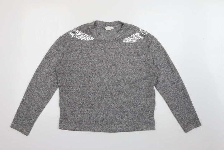 H&M Womens Grey Crew Neck  Polyester Pullover Jumper Size XS