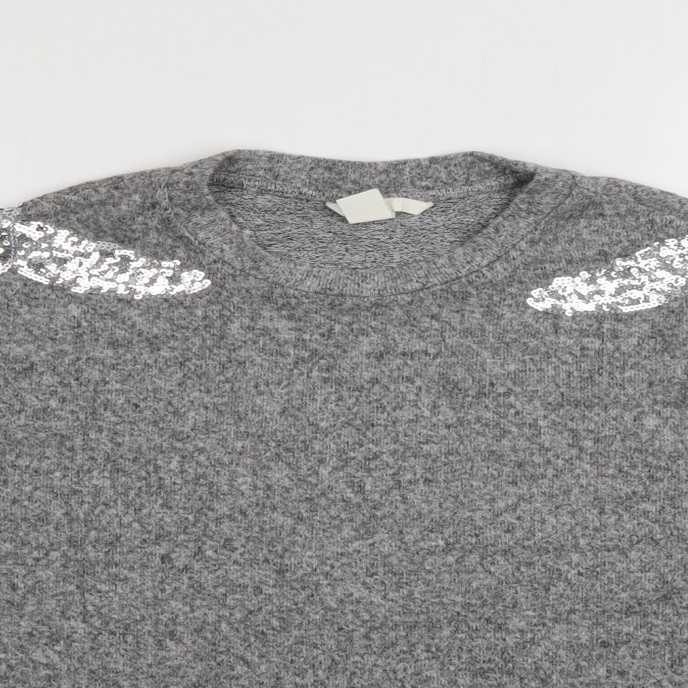 H&M Womens Grey Crew Neck  Polyester Pullover Jumper Size XS