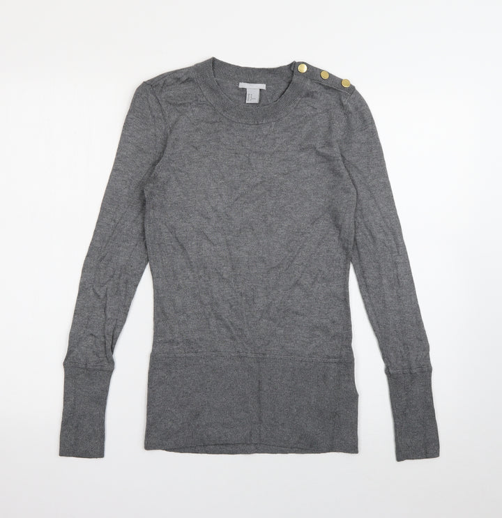 H&M Womens Grey Round Neck Polyamide Pullover Jumper Size M