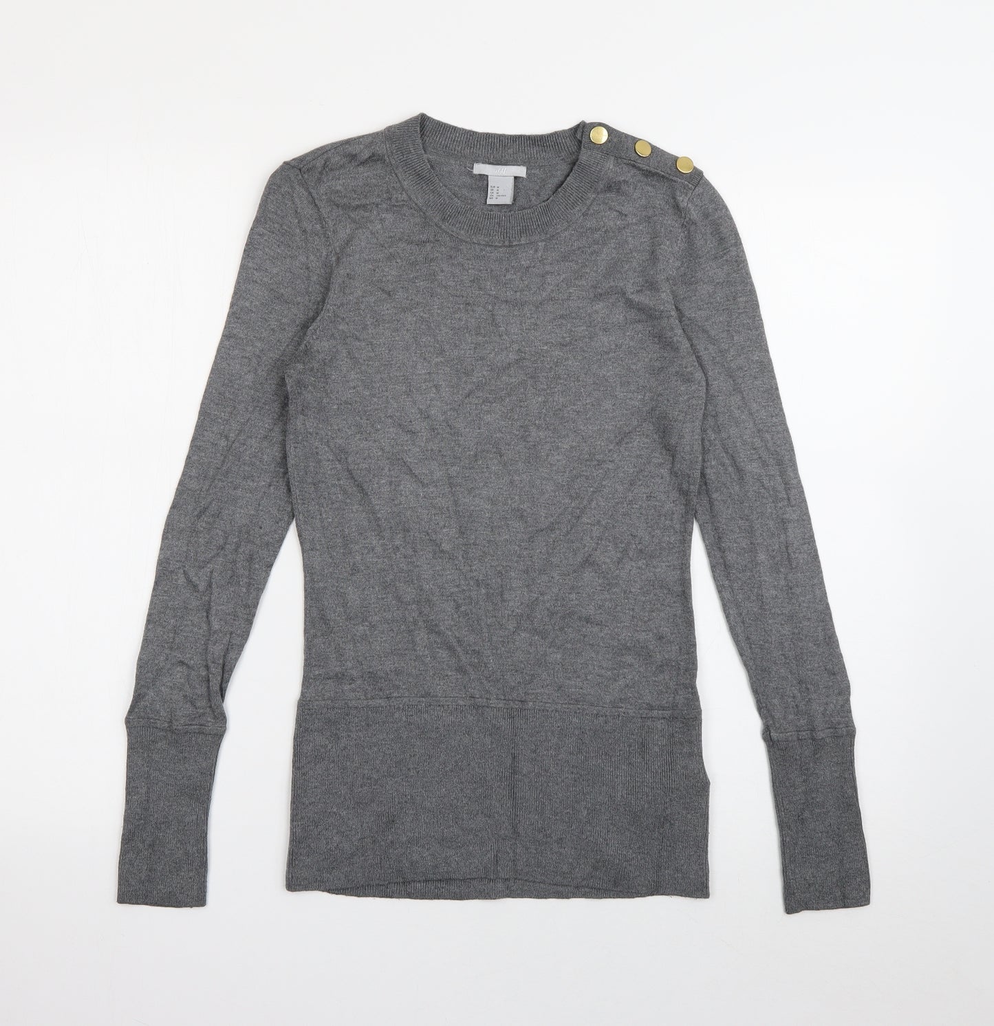 H&M Womens Grey Round Neck  Polyamide Pullover Jumper Size M