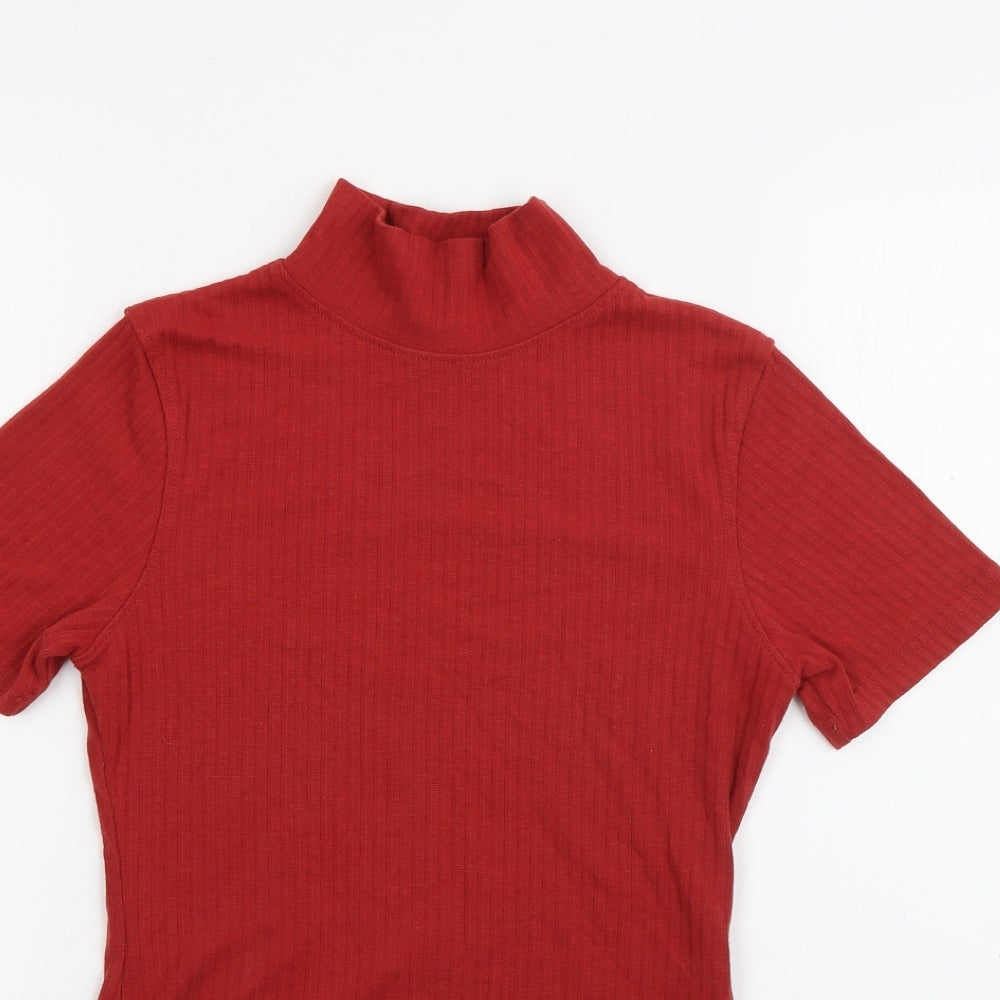 Missguided Womens Red  Polyester Basic T-Shirt Size 8 High Neck