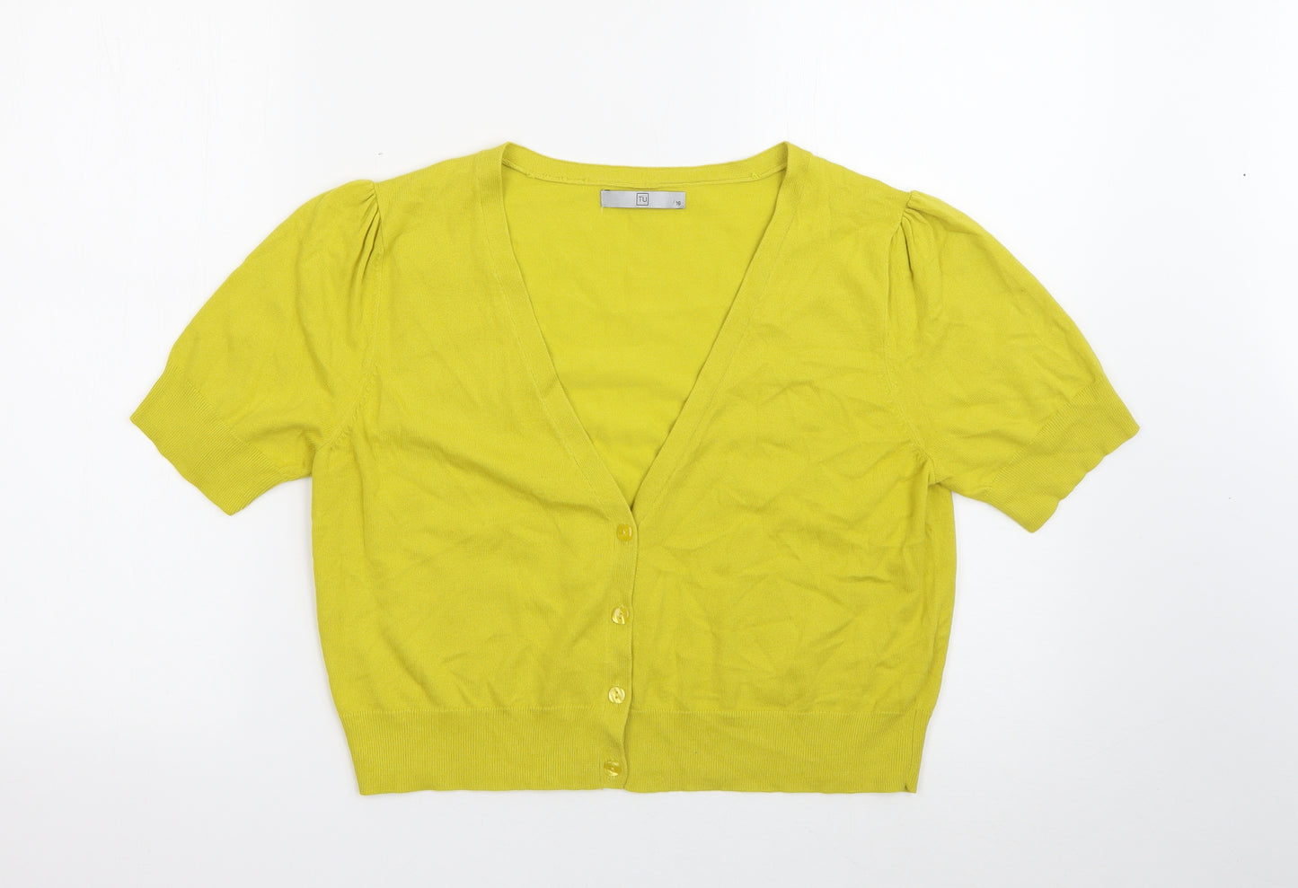 TU Womens Yellow V-Neck  Cotton Cardigan Jumper Size 16