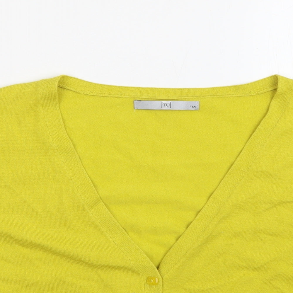 TU Womens Yellow V-Neck  Cotton Cardigan Jumper Size 16