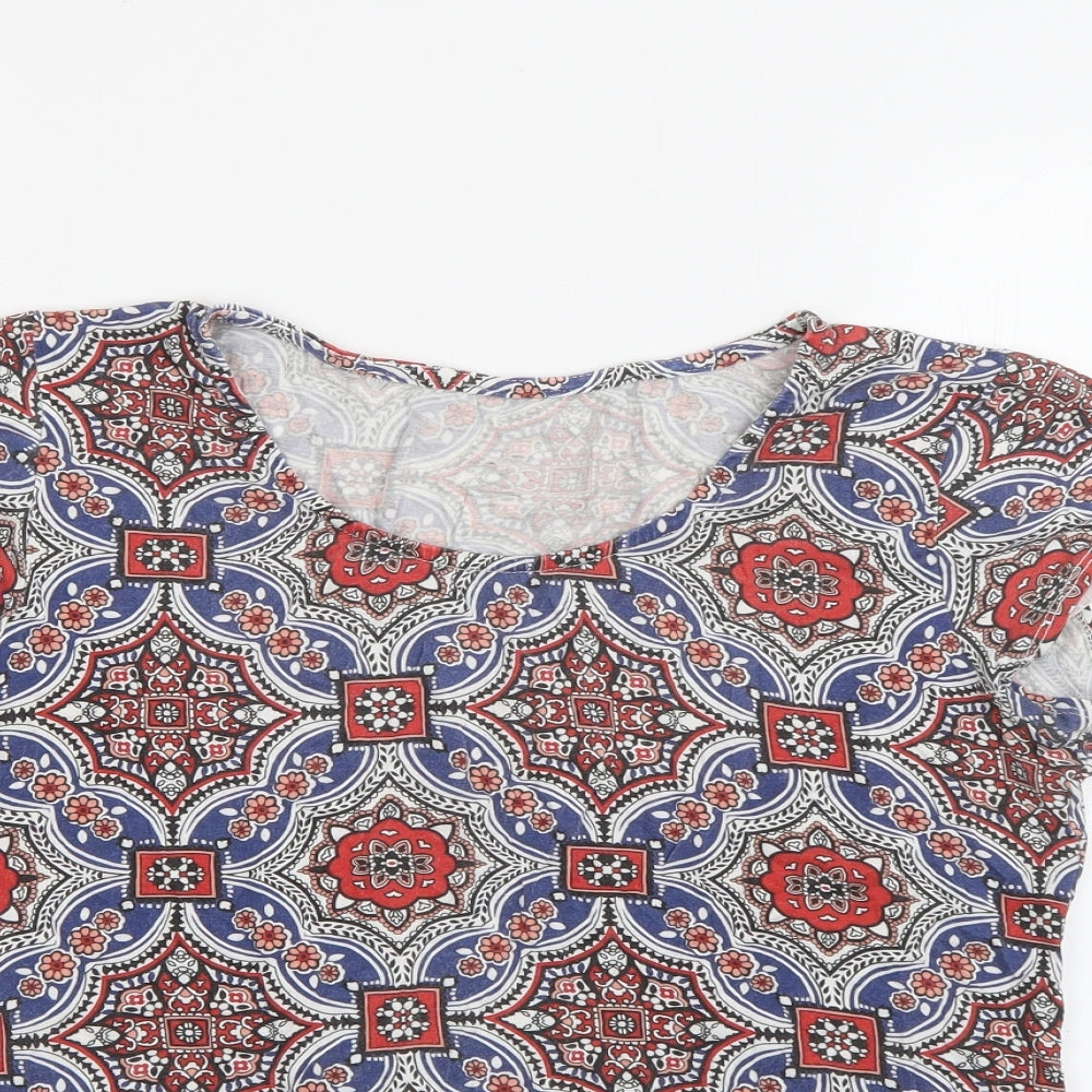 Preworn Womens Multicoloured Geometric Viscose Basic T-Shirt Size 12 Round Neck