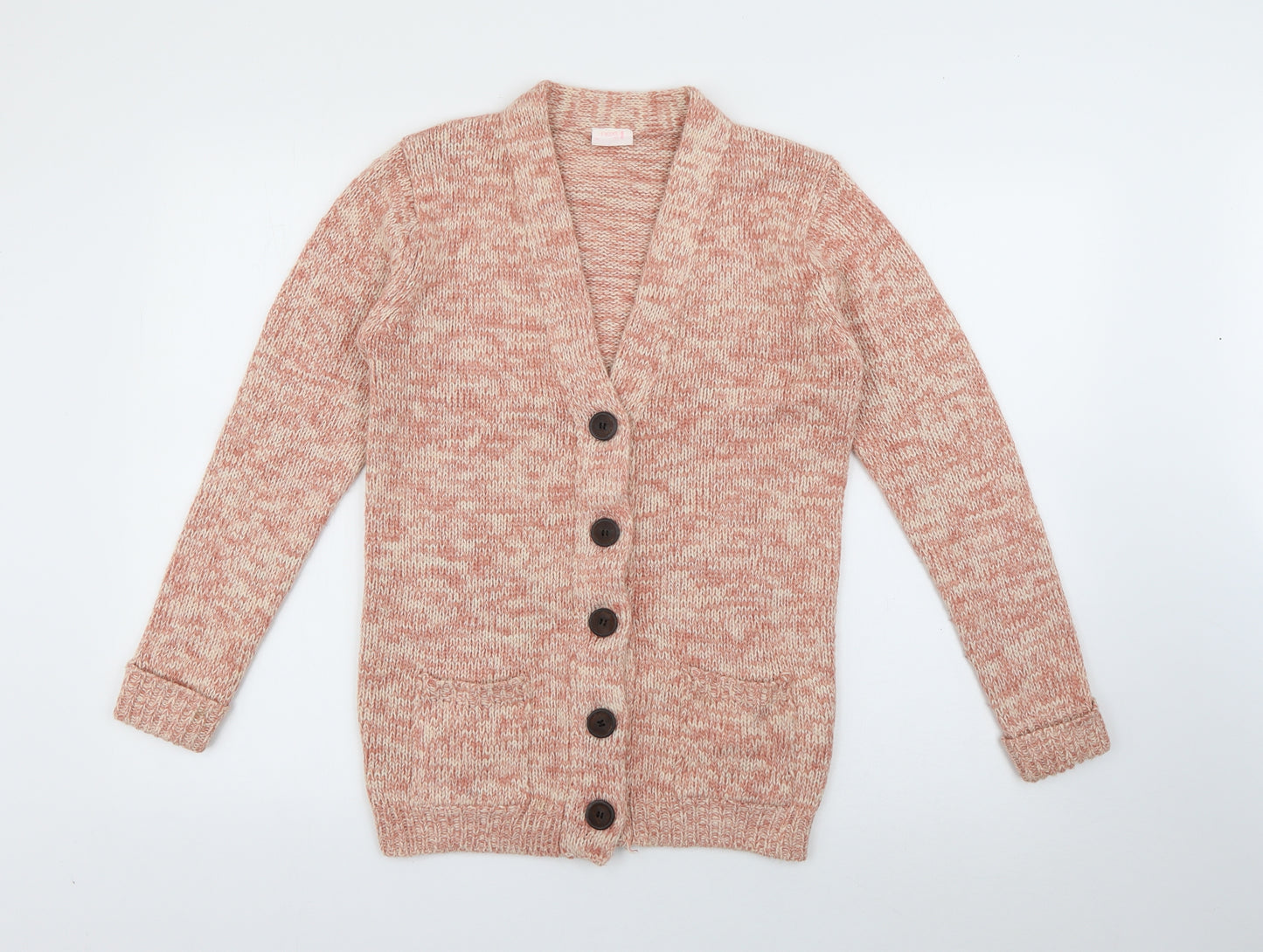NEXT Girls Pink V-Neck  Acrylic Cardigan Jumper Size 13 Years  Button