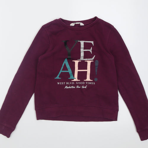 H&M Girls Purple  Cotton Pullover Sweatshirt Size 8-9 Years  Pullover