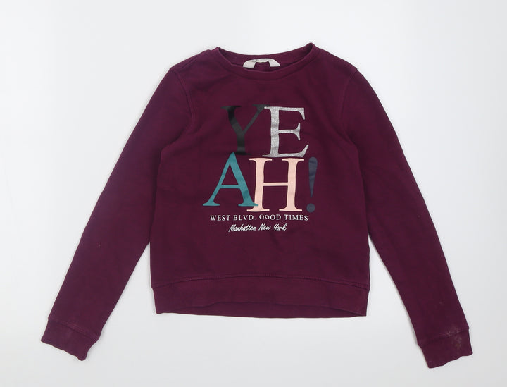 H&M Girls Purple Cotton Pullover Sweatshirt Size 8-9 Years Pullover