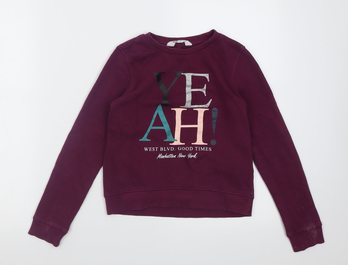 H&M Girls Purple  Cotton Pullover Sweatshirt Size 8-9 Years  Pullover