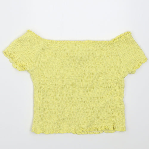 River Island Girls Yellow  Viscose Cropped T-Shirt Size 5-6 Years Off the Shoulder Pullover