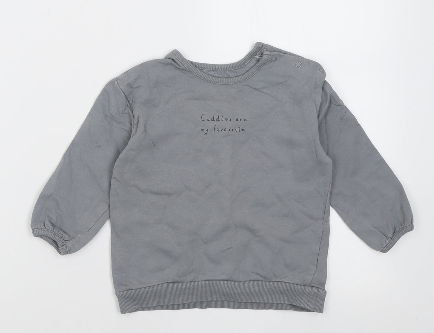 George Baby Grey  Cotton Pullover Jumper Size 12-18 Months  Button - Cuddles are my Favourite
