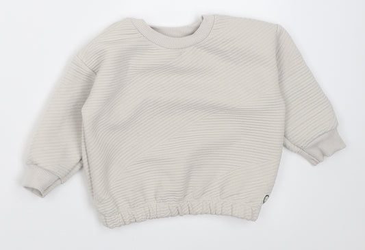 Front view of George boys’ white striped polyester jumper, size 12-18, months button
