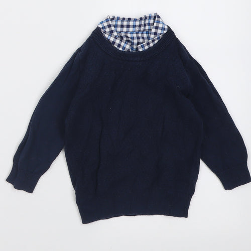 Matalan Boys Blue Check Cotton Pullover Jumper Size 9-12 Months  Pullover