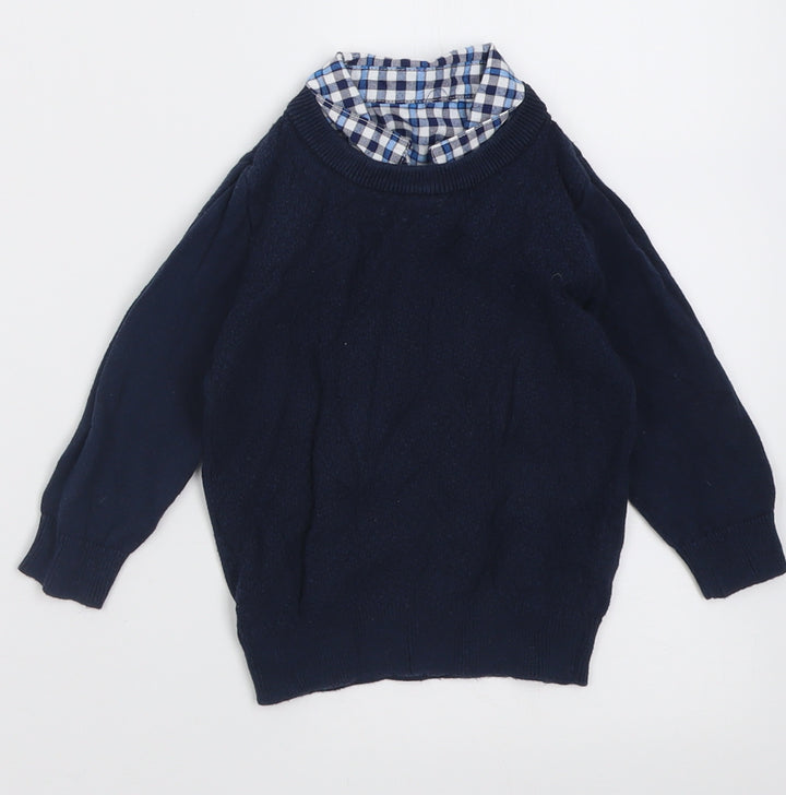 Matalan Boys Blue Check Cotton Pullover Jumper Size 9-12 Months Pullover