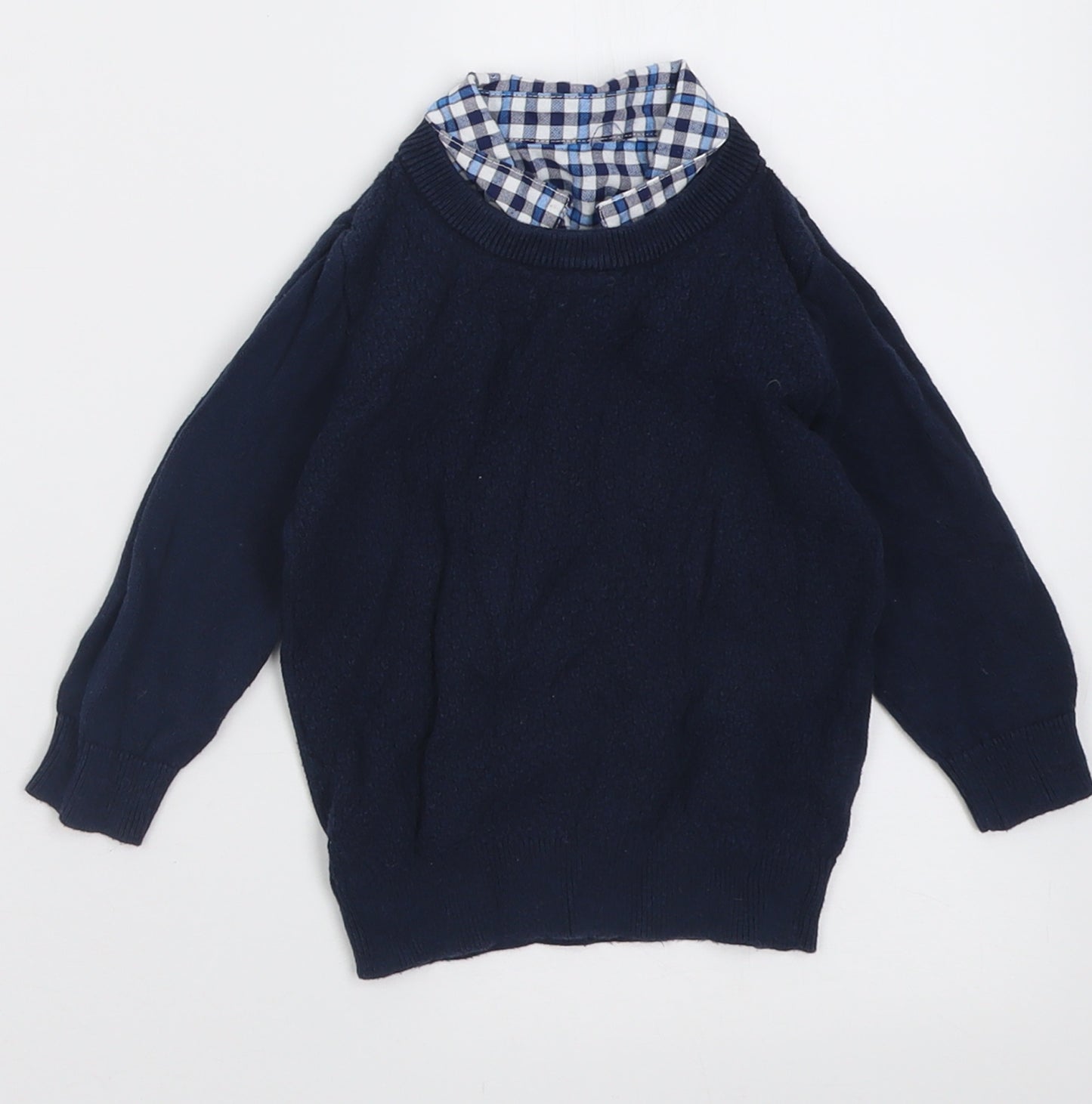 Matalan Boys Blue Check Cotton Pullover Jumper Size 9-12 Months  Pullover