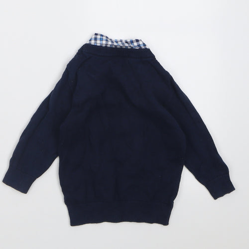 Matalan Boys Blue Check Cotton Pullover Jumper Size 9-12 Months  Pullover