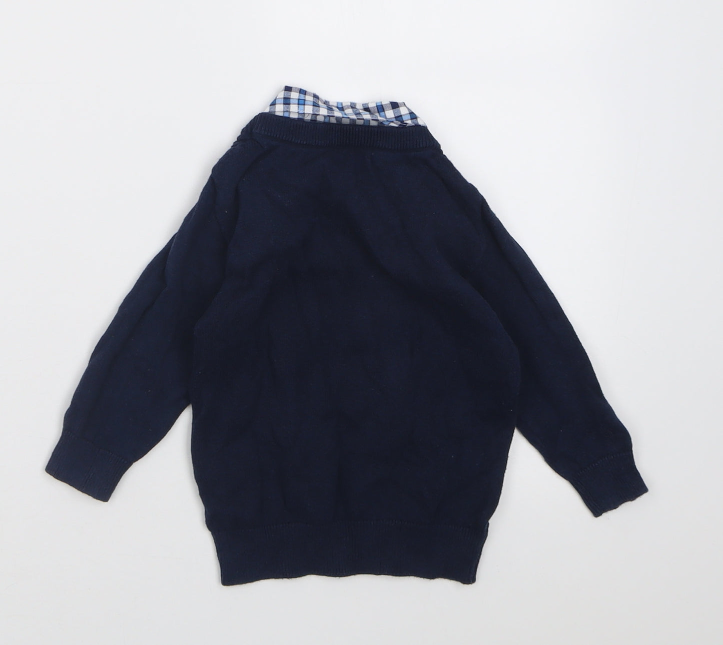 Matalan Boys Blue Check Cotton Pullover Jumper Size 9-12 Months  Pullover