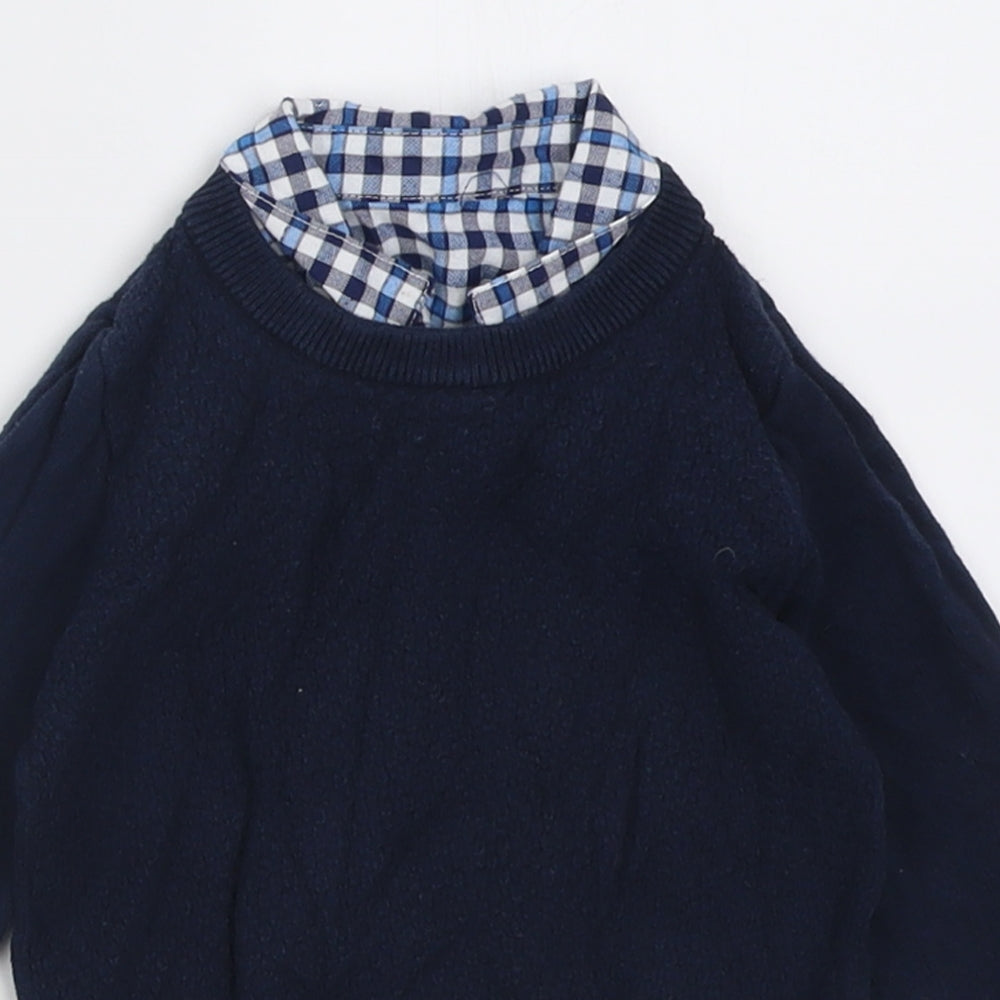 Matalan Boys Blue Check Cotton Pullover Jumper Size 9-12 Months  Pullover
