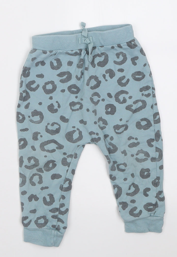 George Girls Blue Animal Print Cotton Jogger Trousers Size 12-18 Months Tie
