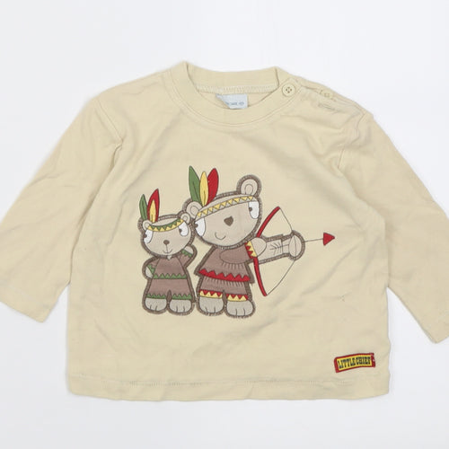Cherokee Boys Beige  Cotton Basic Casual Size 6-9 Months Crew Neck Button