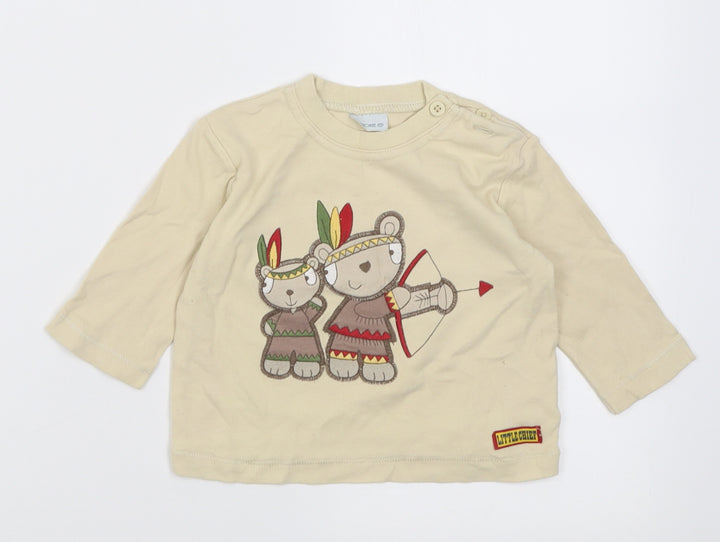 Cherokee Boys Beige Cotton Basic Casual Size 6-9 Months Crew Neck Button