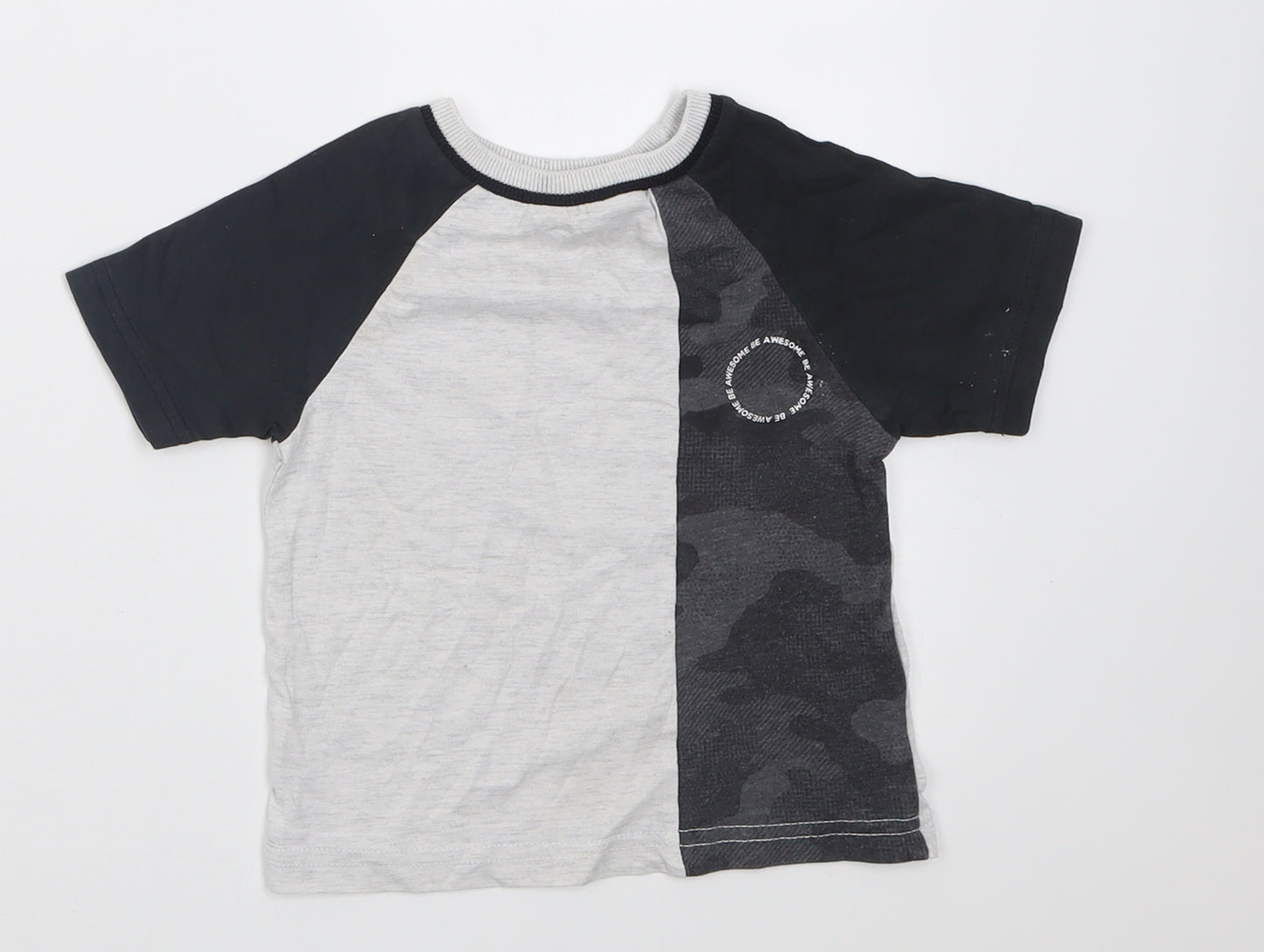 George Boys Grey Striped Cotton Basic T-Shirt Size 12-18 Months Crew Neck Pullover