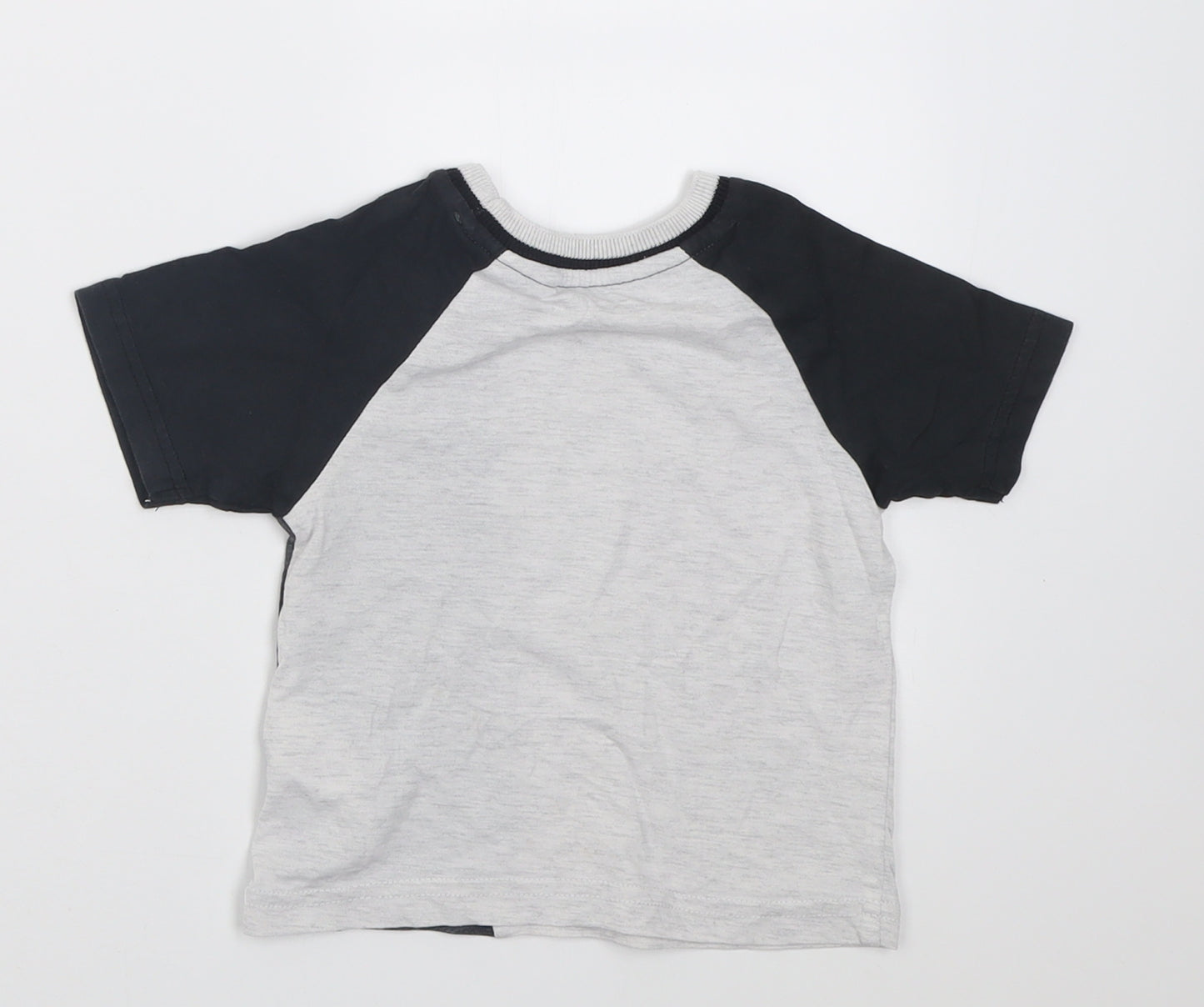 George Boys Grey Striped Cotton Basic T-Shirt Size 12-18 Months Crew Neck Pullover