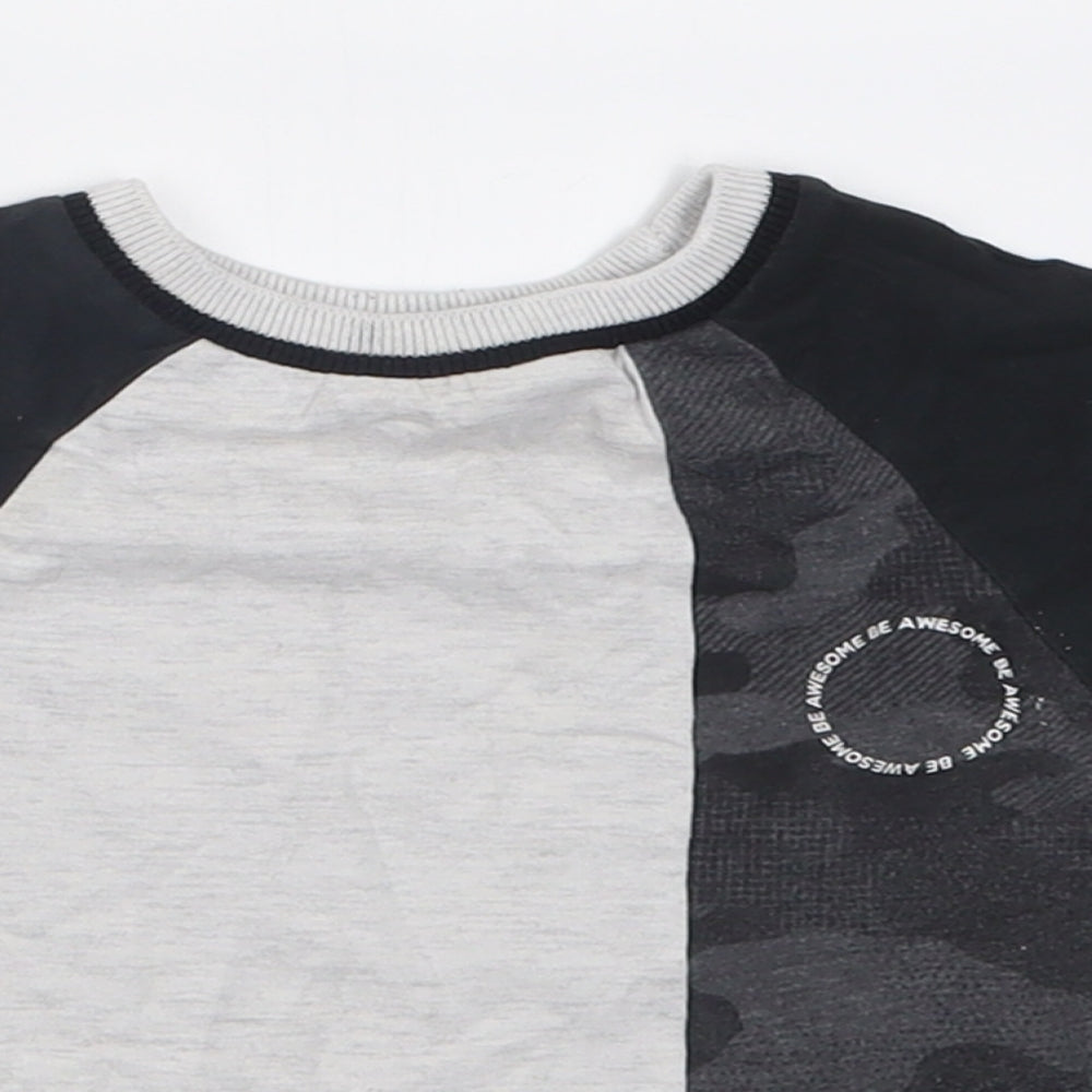 George Boys Grey Striped Cotton Basic T-Shirt Size 12-18 Months Crew Neck Pullover