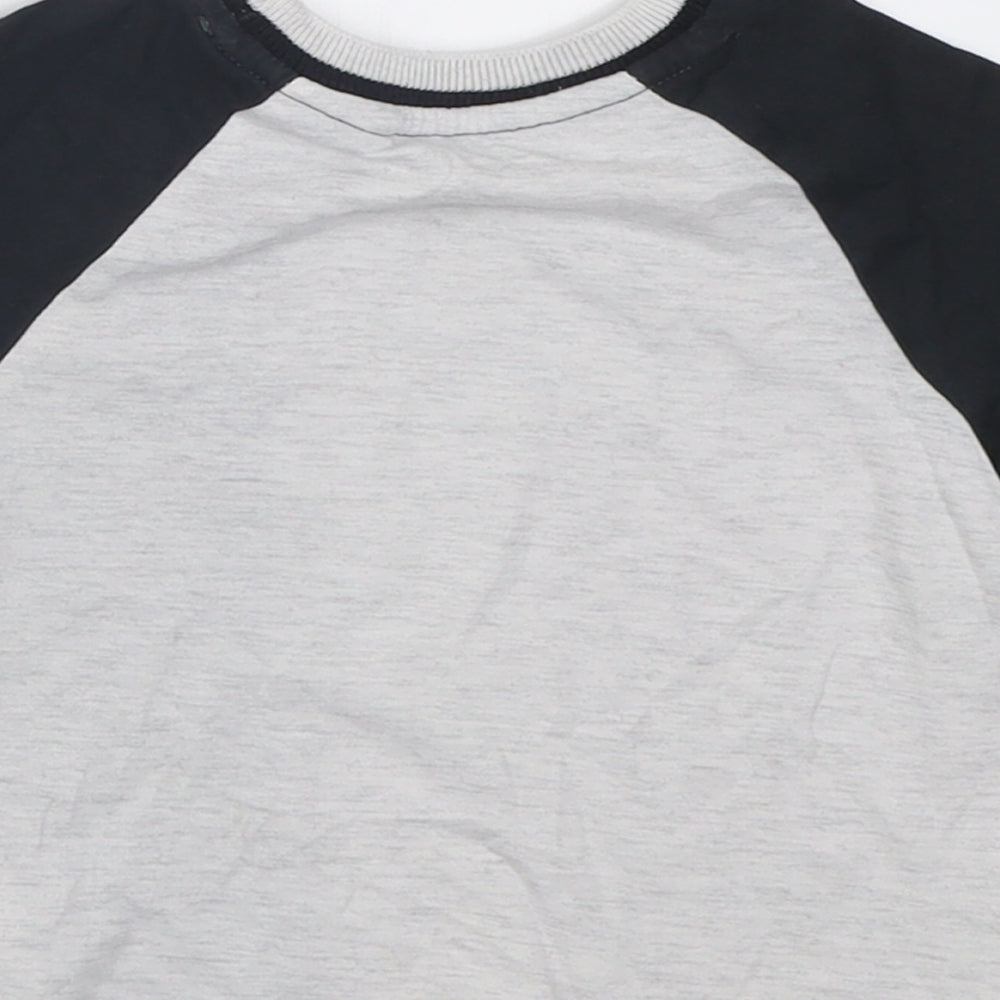 George Boys Grey Striped Cotton Basic T-Shirt Size 12-18 Months Crew Neck Pullover