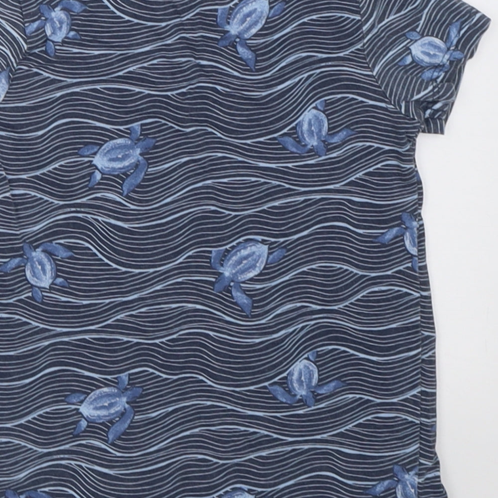 So Cute Boys Blue Striped Cotton Basic T-Shirt Size 18-24 Months Crew Neck Pullover - turtle