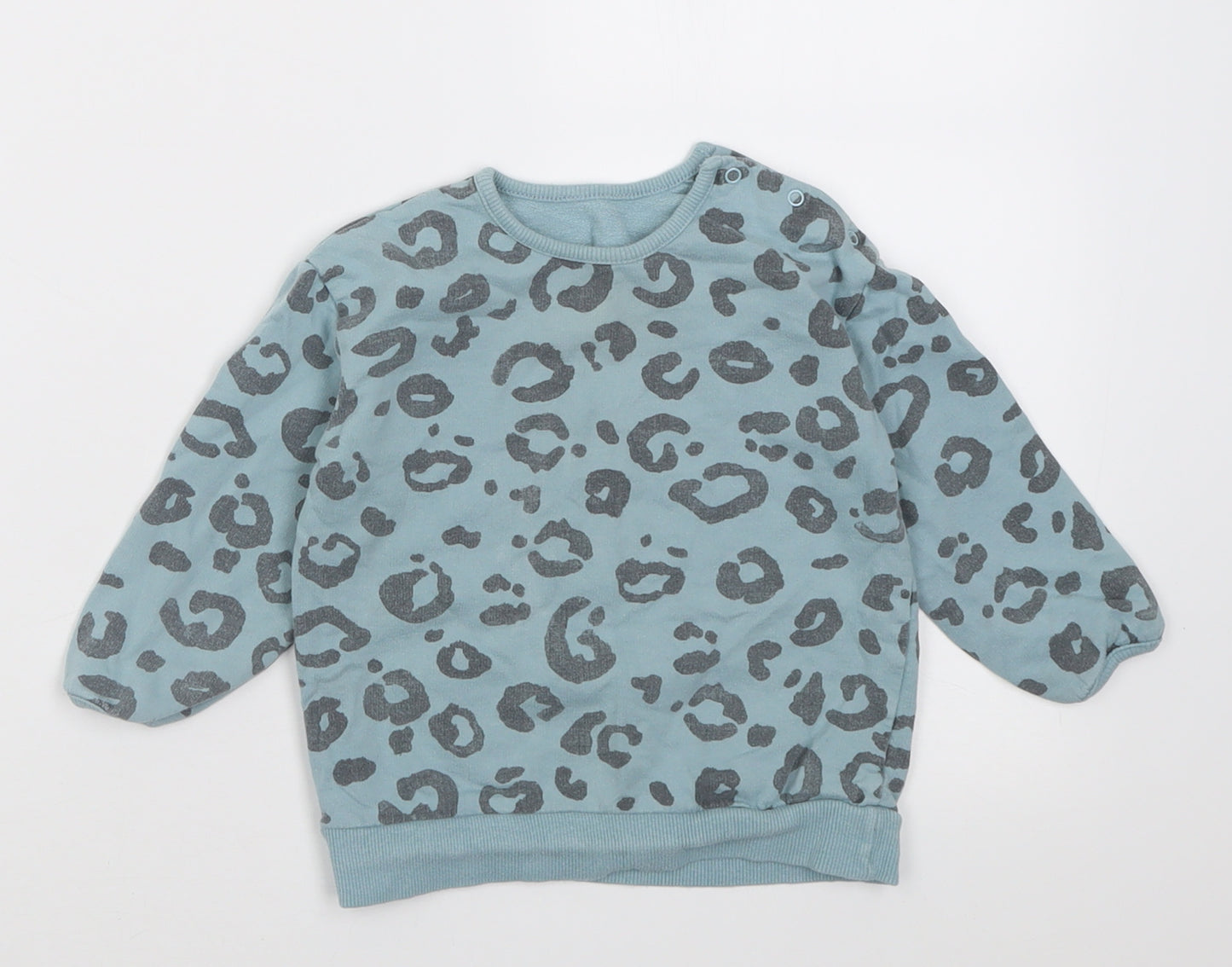 George Girls Green Animal Print Cotton Pullover Jumper Size 12-18 Months  Button