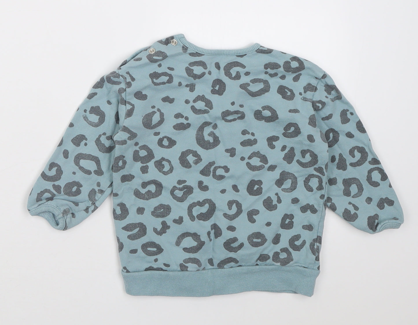 George Girls Green Animal Print Cotton Pullover Jumper Size 12-18 Months  Button